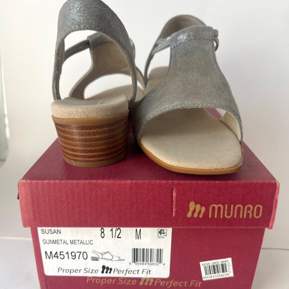 Munro Women Gunmetal Metallic Sandals Leather Slingback Block Heels Size 8.5 - Picture 10 of 13